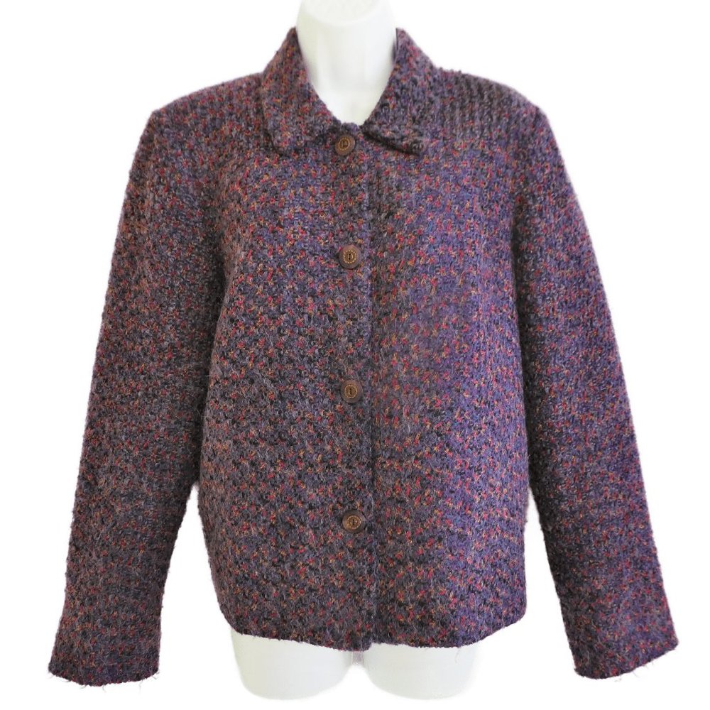 Adolfo Mohair Acrylic Chenille Jacket Blazer Multi Mulberry Lined Soft USA 12